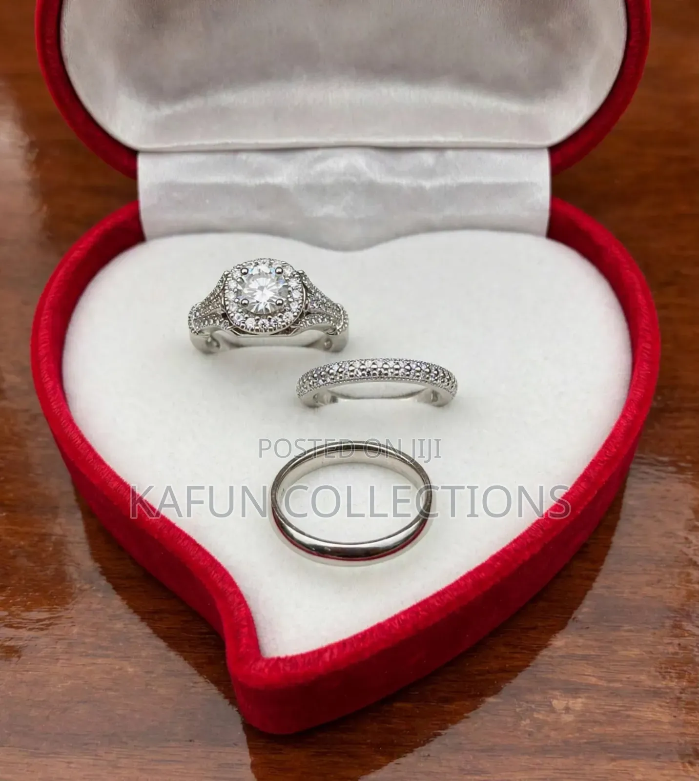 Long-Lasting Halo Zirconia and Steel Couple's Ring Set