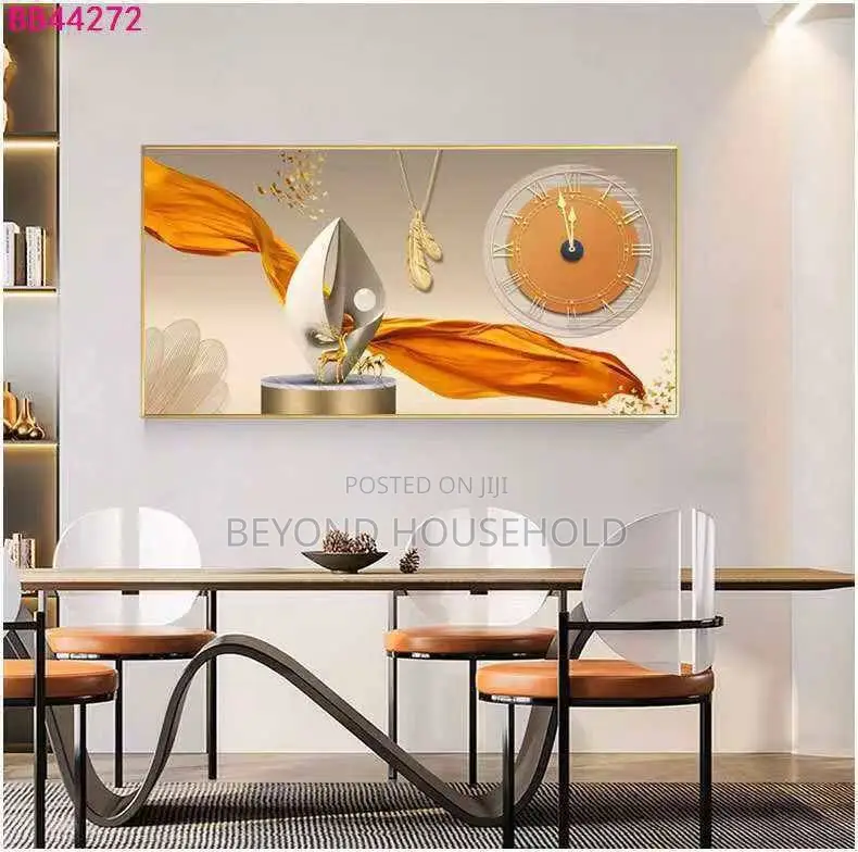 Golden Tree Deer Landscape Wall Art Frame With Integrated Clock
