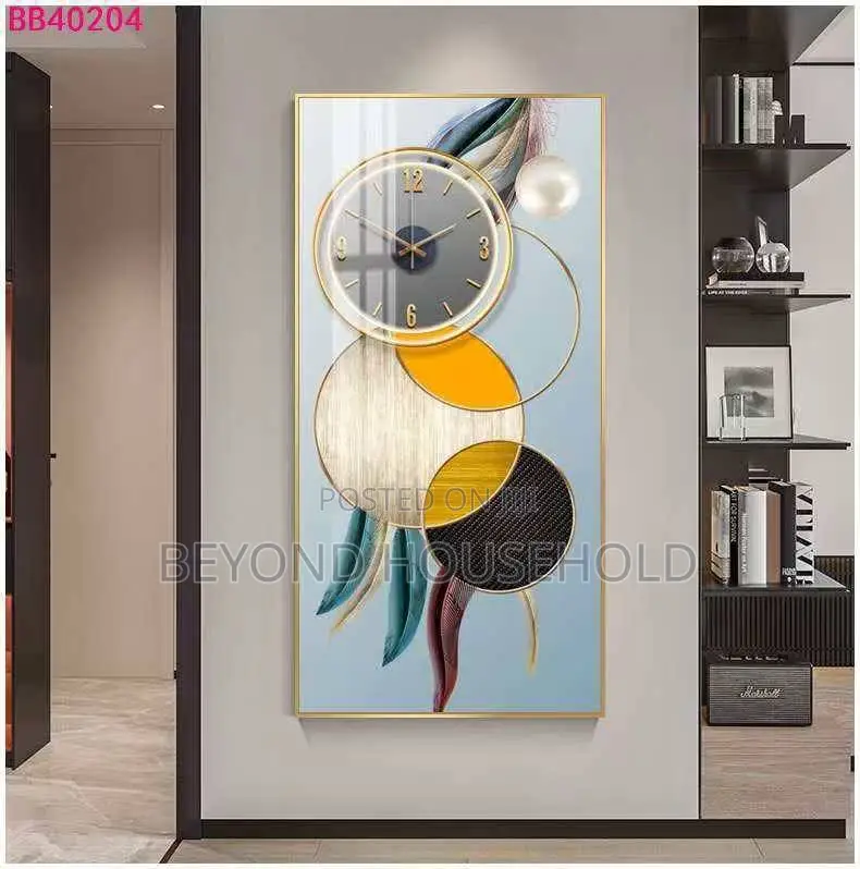 Golden Tree Deer Landscape Wall Art Frame With Integrated Clock