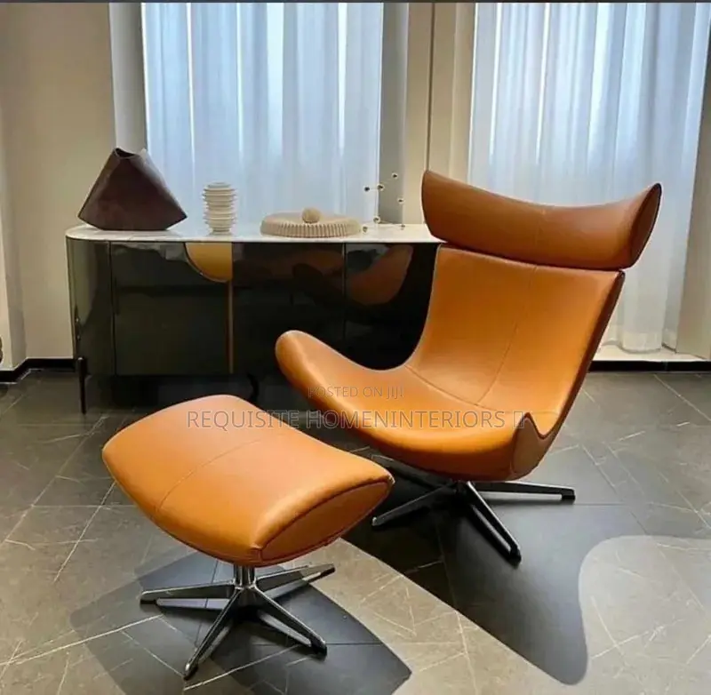 Modern Leather Lounge Chair & Ottoman Set