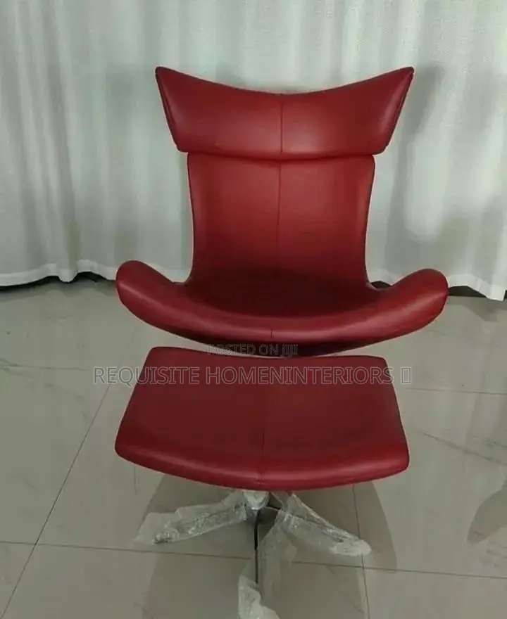 Modern Leather Lounge Chair & Ottoman Set