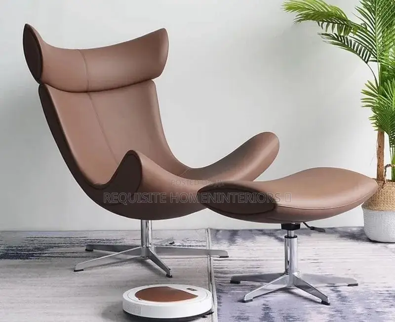 Modern Leather Lounge Chair & Ottoman Set
