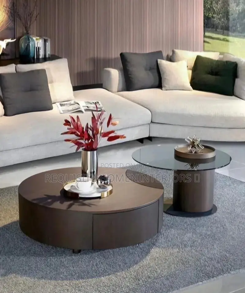 Modern Nesting Walnut & Glass Coffee Table Set