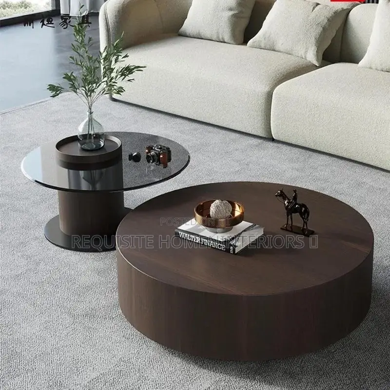 Modern Nesting Walnut & Glass Coffee Table Set
