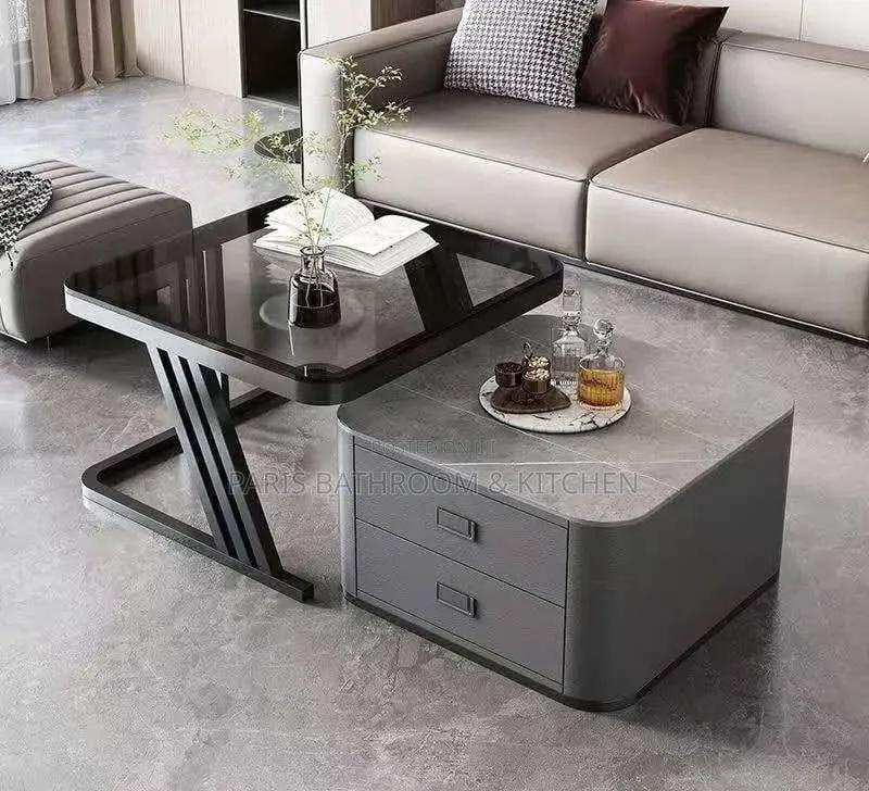 Real Marble and Glass Twin Center Table With Double Drawers
