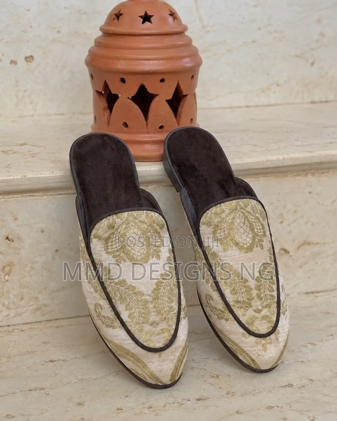 MMD Noor Al-Mulk Men's Cream Gold Mules