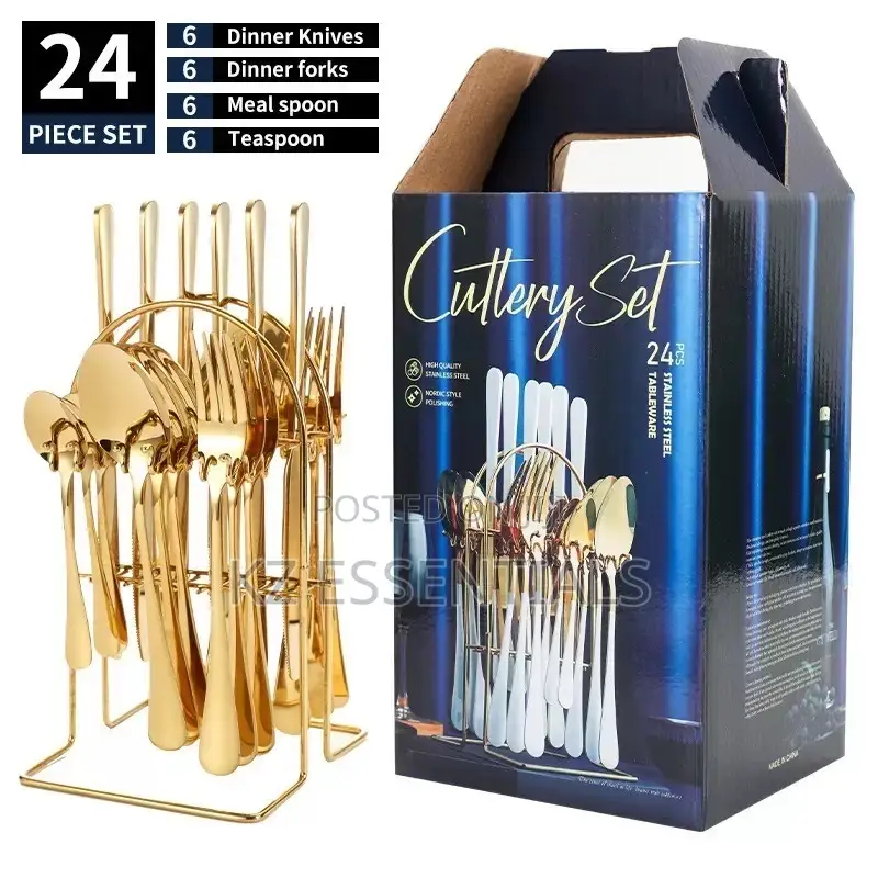24-Piece Stainless Steel Cutlery Set With Hanging Rack