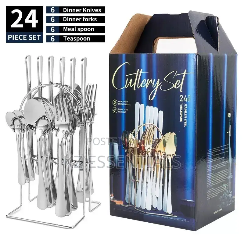 24-Piece Stainless Steel Cutlery Set With Hanging Rack