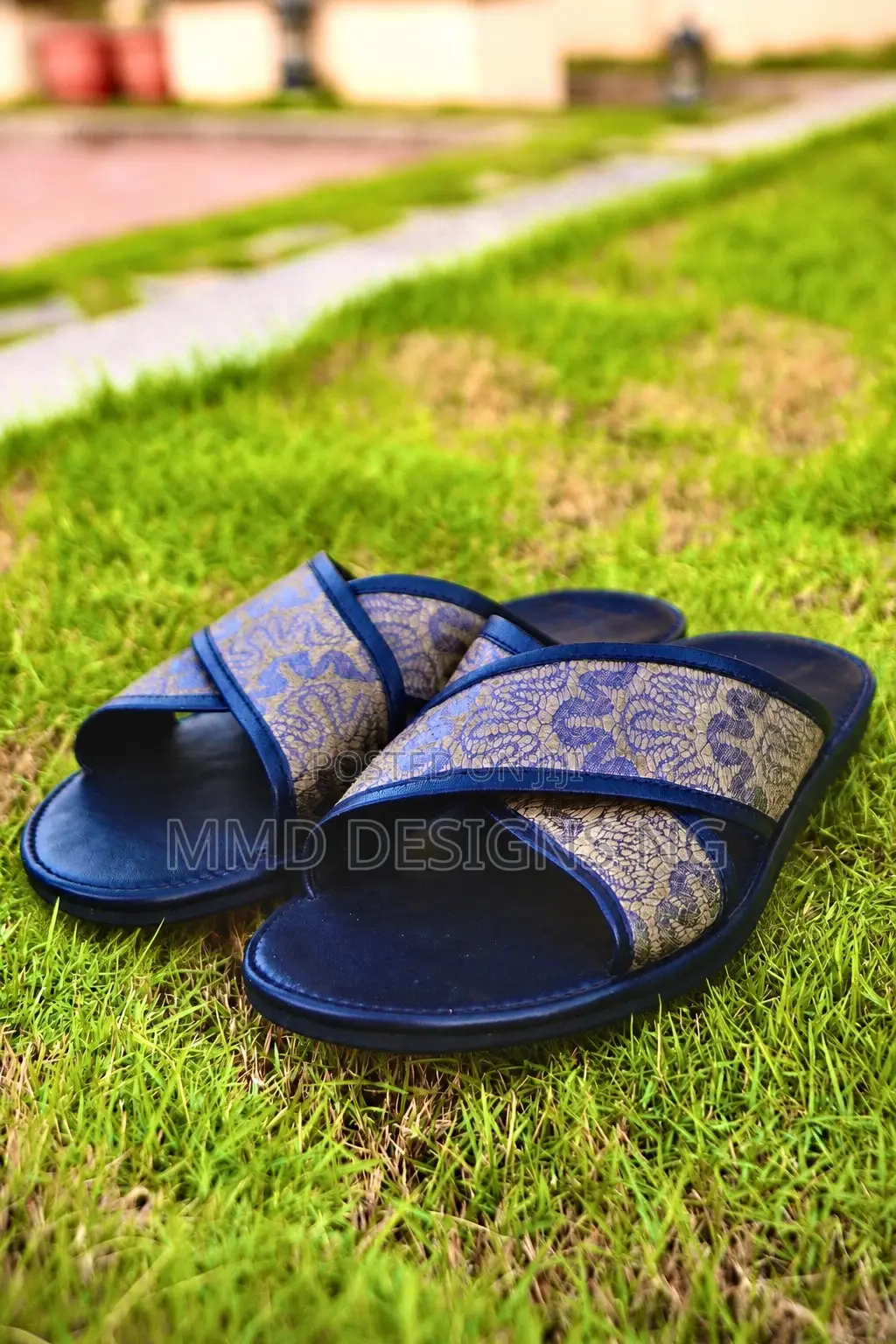 MMD Twist Fang Men's Blue Patterned Slides Size 43