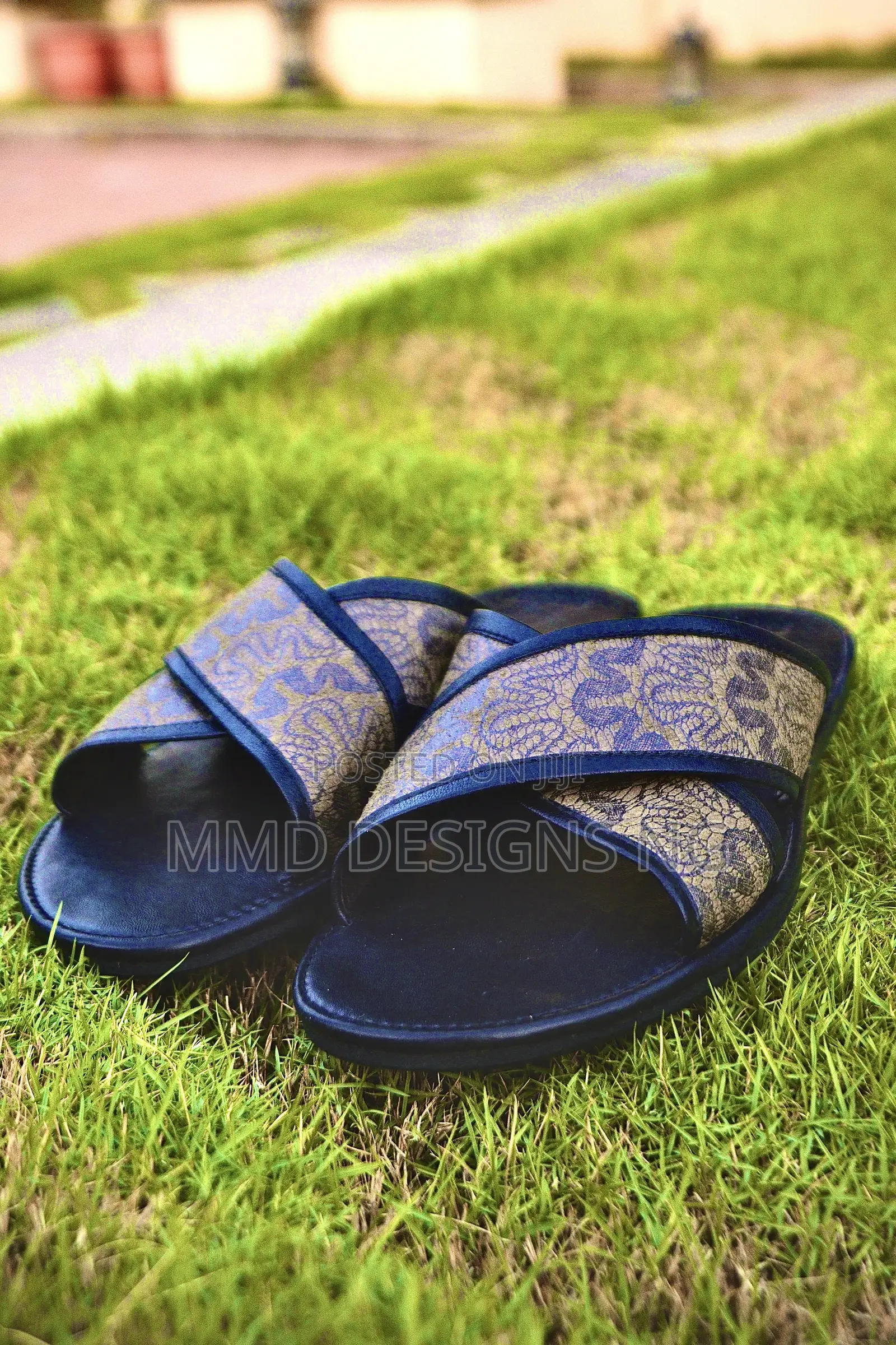 MMD Twist Fang Men's Blue Patterned Slides Size 43