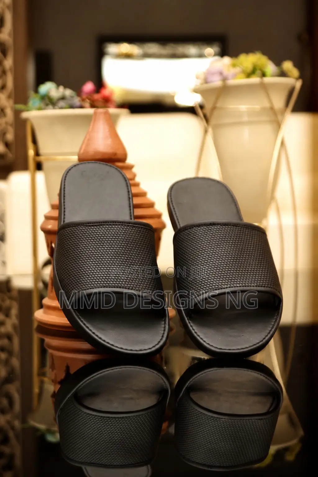 MMD Black Slides Men's Textured Slides Size 44