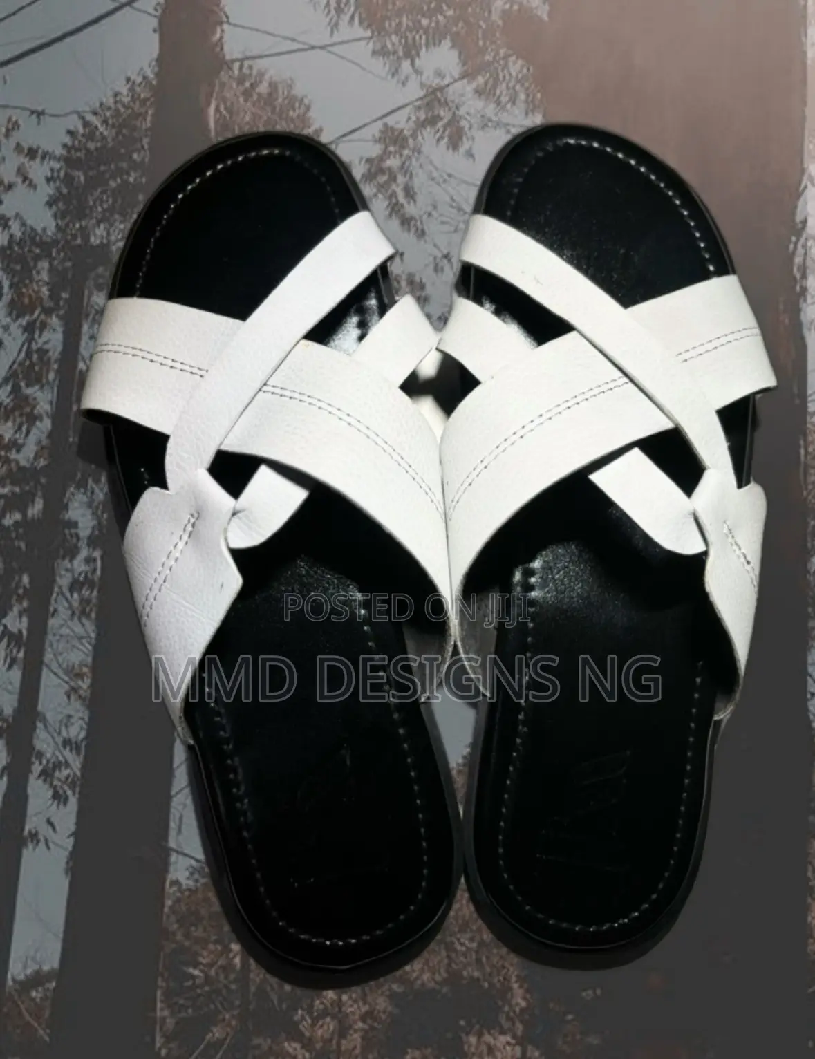 MMD Ivory Noir Men's White Cross-Strap Slides Size 44