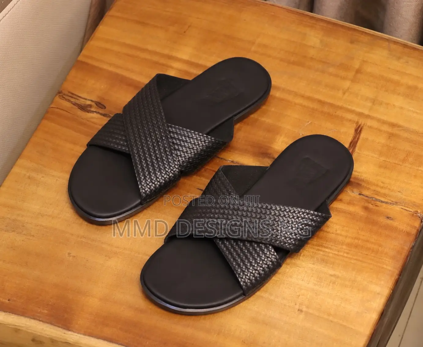 MMD Valor Slides Men's Black Cross-Strap Slides Size 44