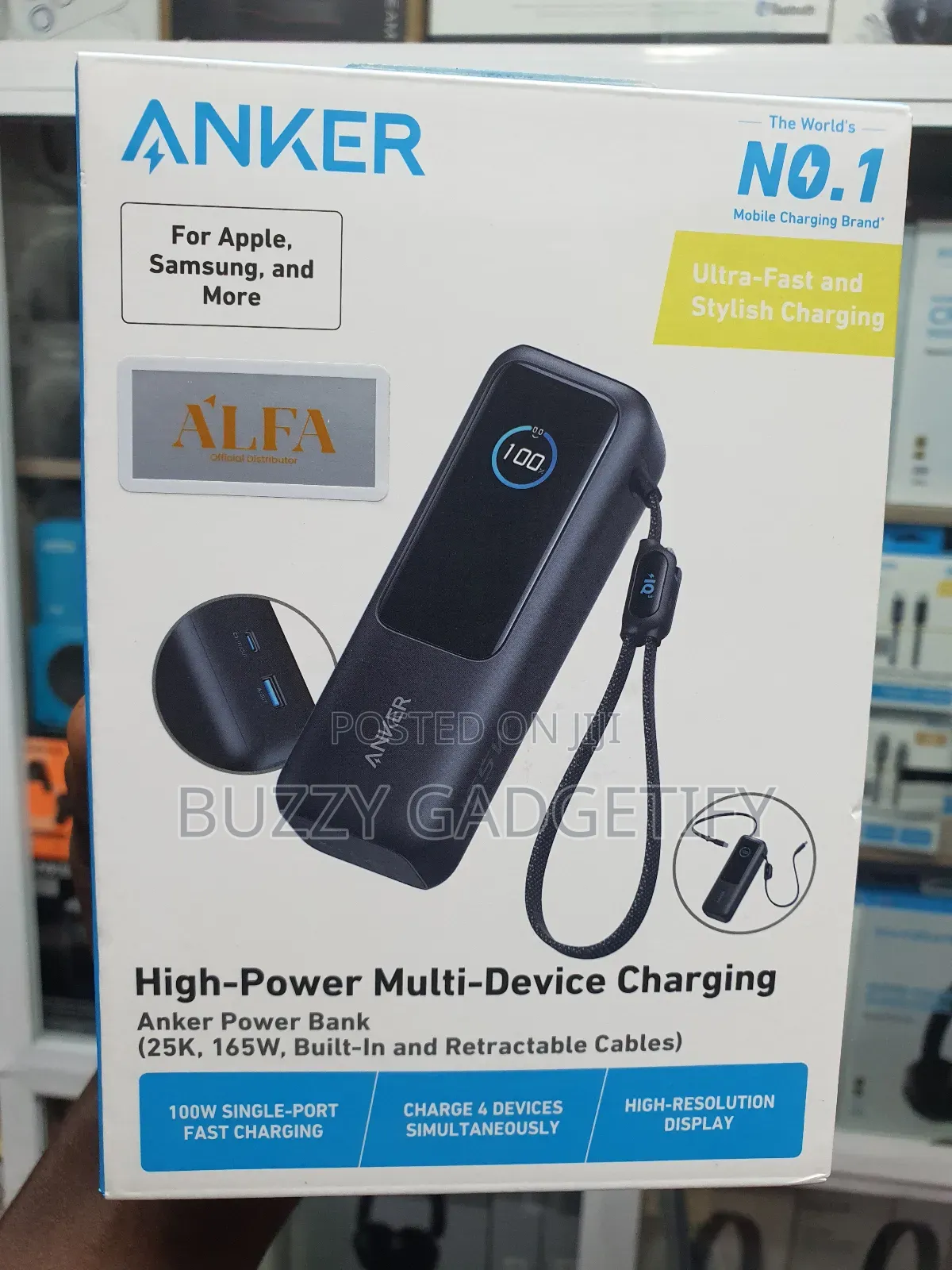 Anker Power Bank (25K, 165W, Built-in and Retractable Cables)