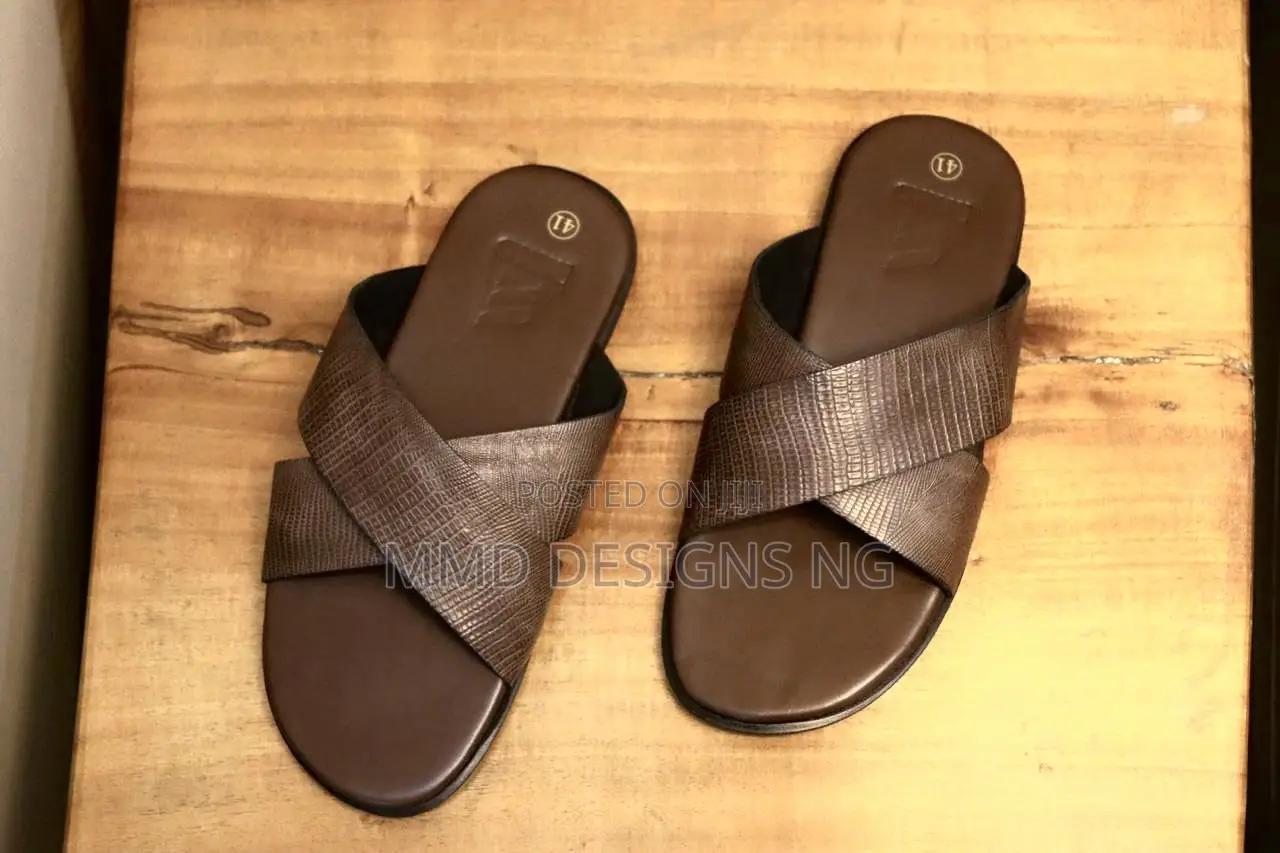 MMD ClassEase Men's Brown Cross-Strap Slides Size 44