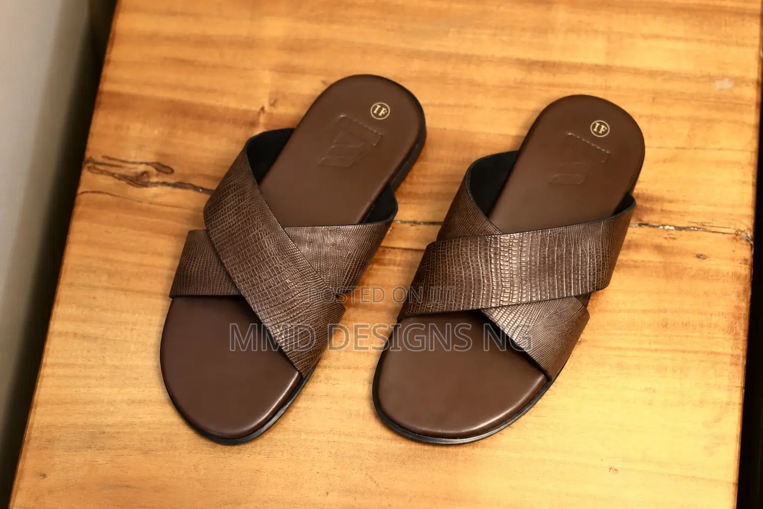 MMD ClassEase Men's Brown Cross-Strap Slides Size 44