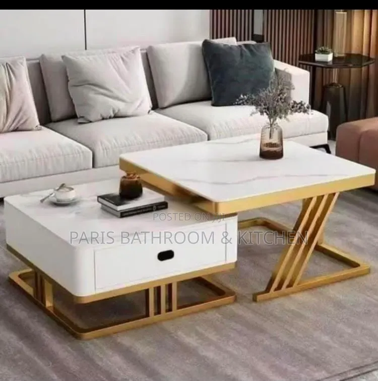Marble and Glass Twin Center Table With Drawer (601)