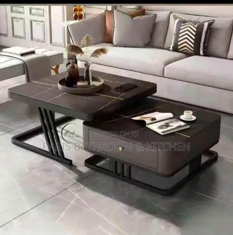 Marble and Glass Twin Center Table With Drawer (601)