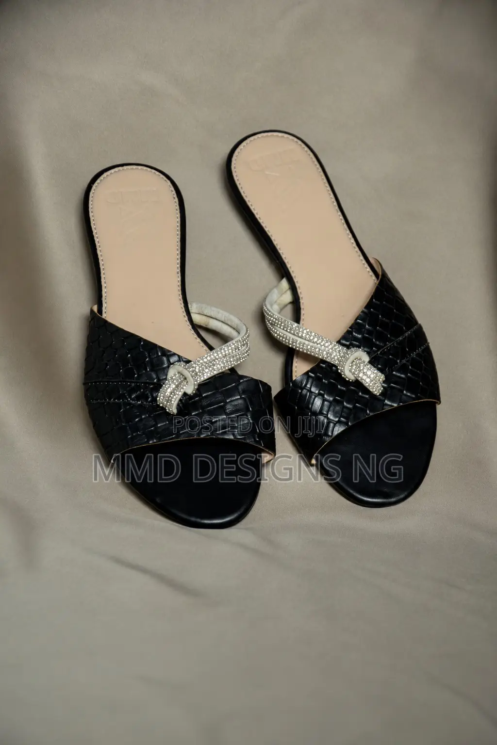 MMD Moonlight Women's Black Embellished Slides Size 37