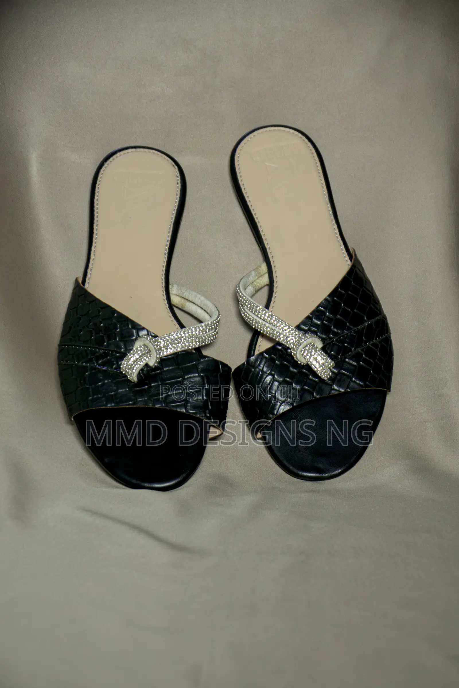 MMD Moonlight Women's Black Embellished Slides Size 37