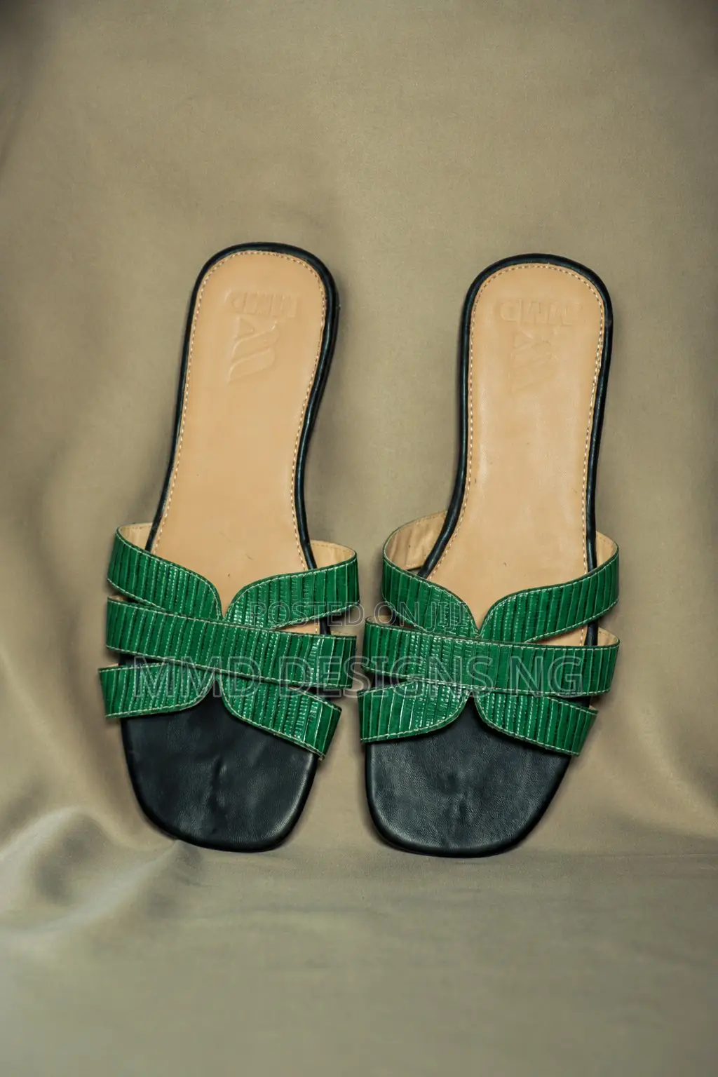 MMD Zara Knot Women's Green Cross-Strap Slides Sizes 37 and 39