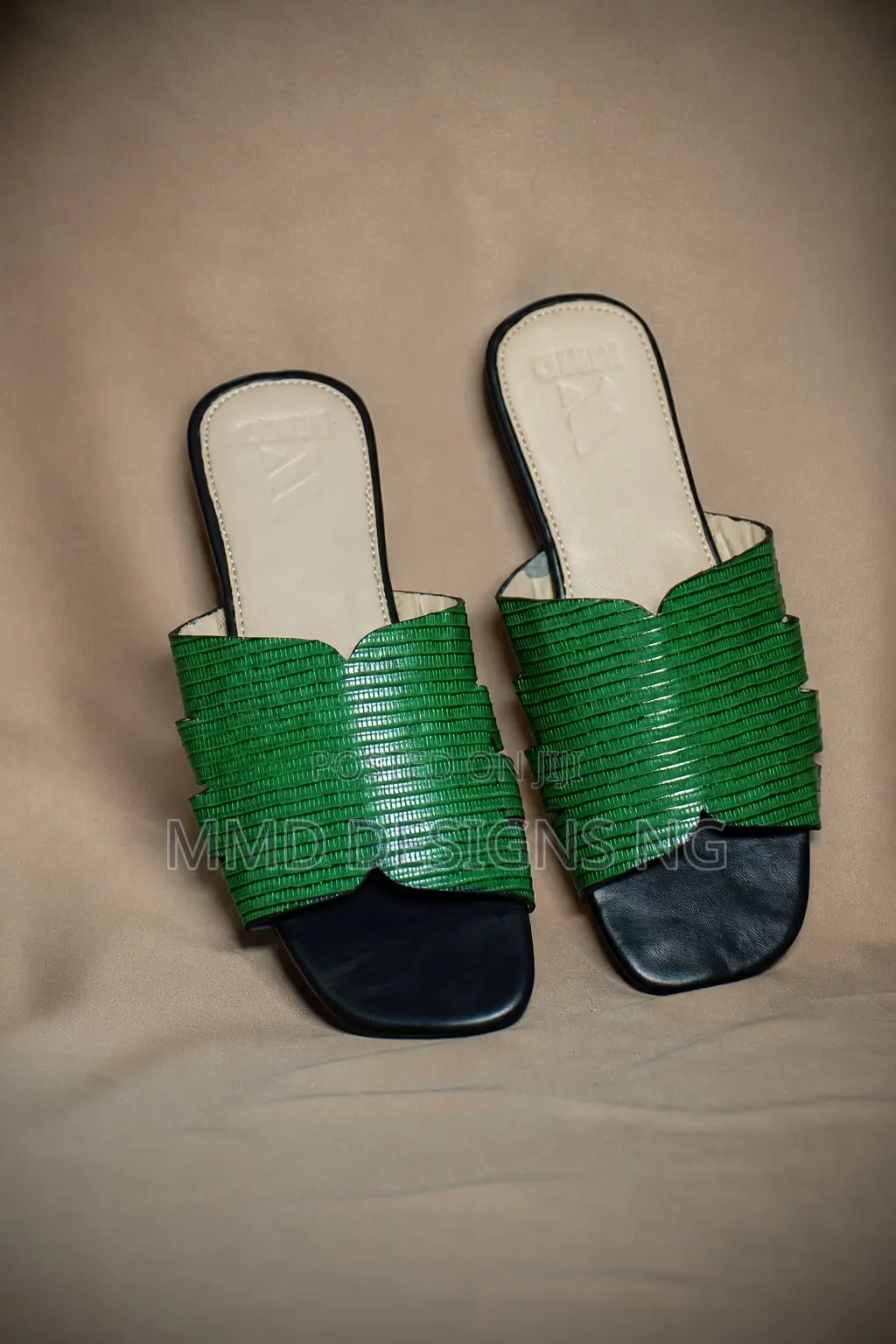 MMD Glow Rebel Women's Green Pleated Slides Size 38