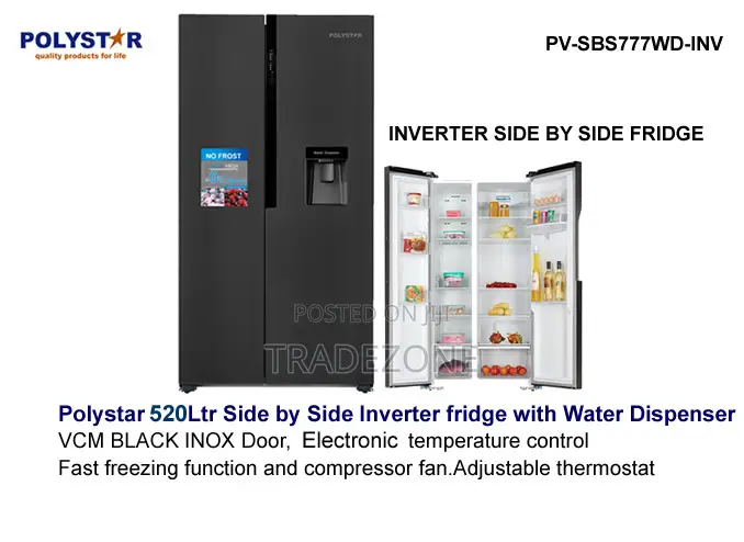 Polystar 502L Side-by-Side Inverter Refrigerator | PV-SBS777WD-INV