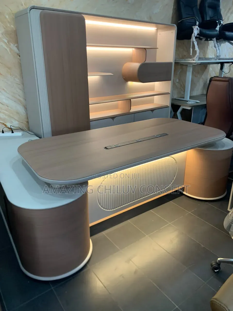 Super Executive Office Desk With LED Light and Bookshelf