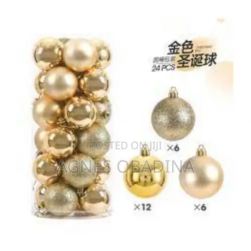 Christmas Tree Glitter Gold Balls Ornaments 6CM - 24pcs
