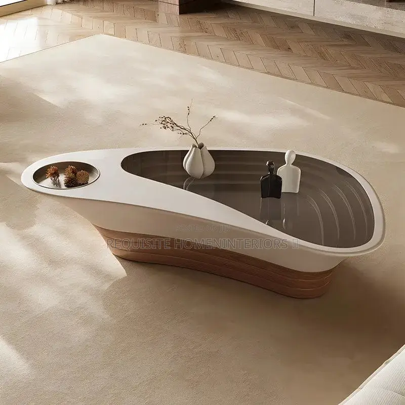 Luxury Modern Oval Center Table – Elegant Wood Designer Coffee Table