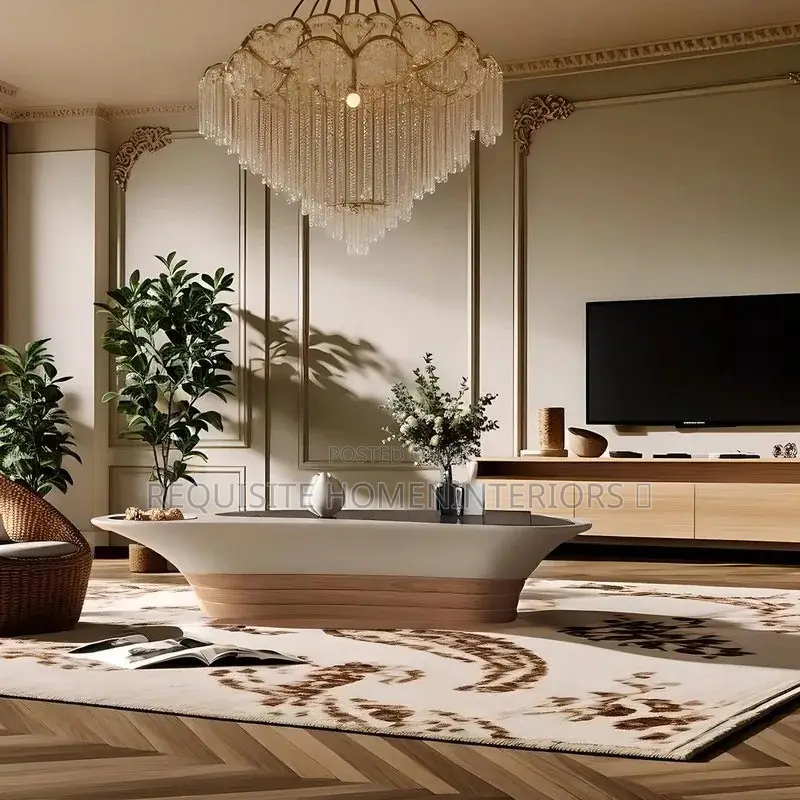 Luxury Modern Oval Center Table – Elegant Wood Designer Coffee Table