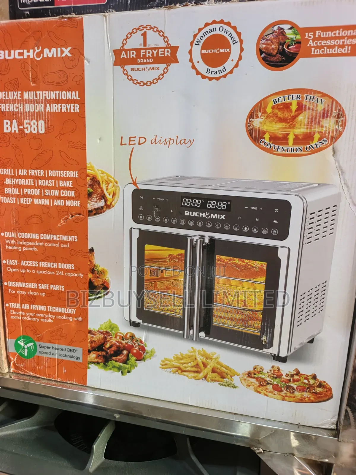 24L Buchymix Dual Compartment French Door Air Fryer Oven.
