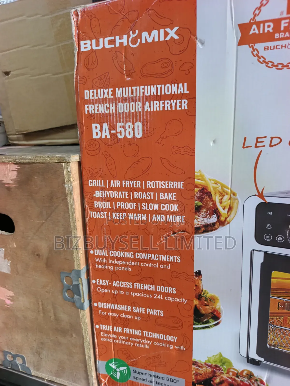 24L Buchymix Dual Compartment French Door Air Fryer Oven.
