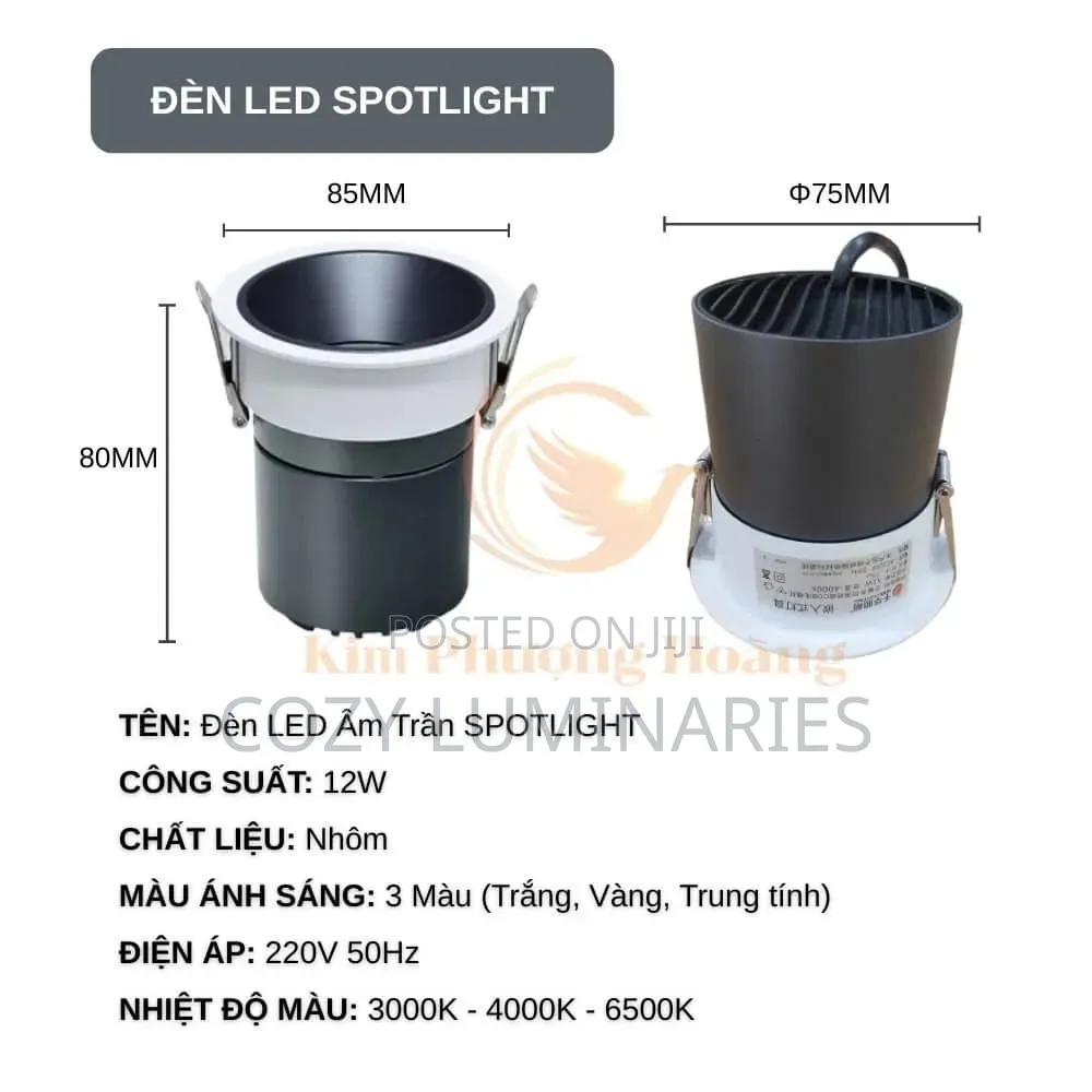 Recessed LED Spotlight 12W Cast Aluminium Anti-Glare Ceiling Light