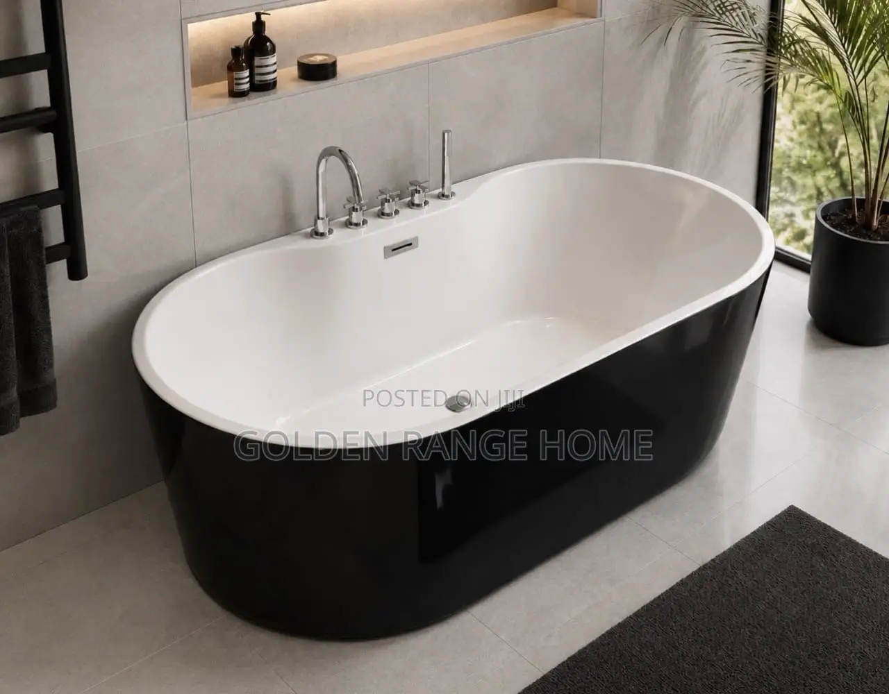Black and White Acrylic Bathtub With Mixer Tap