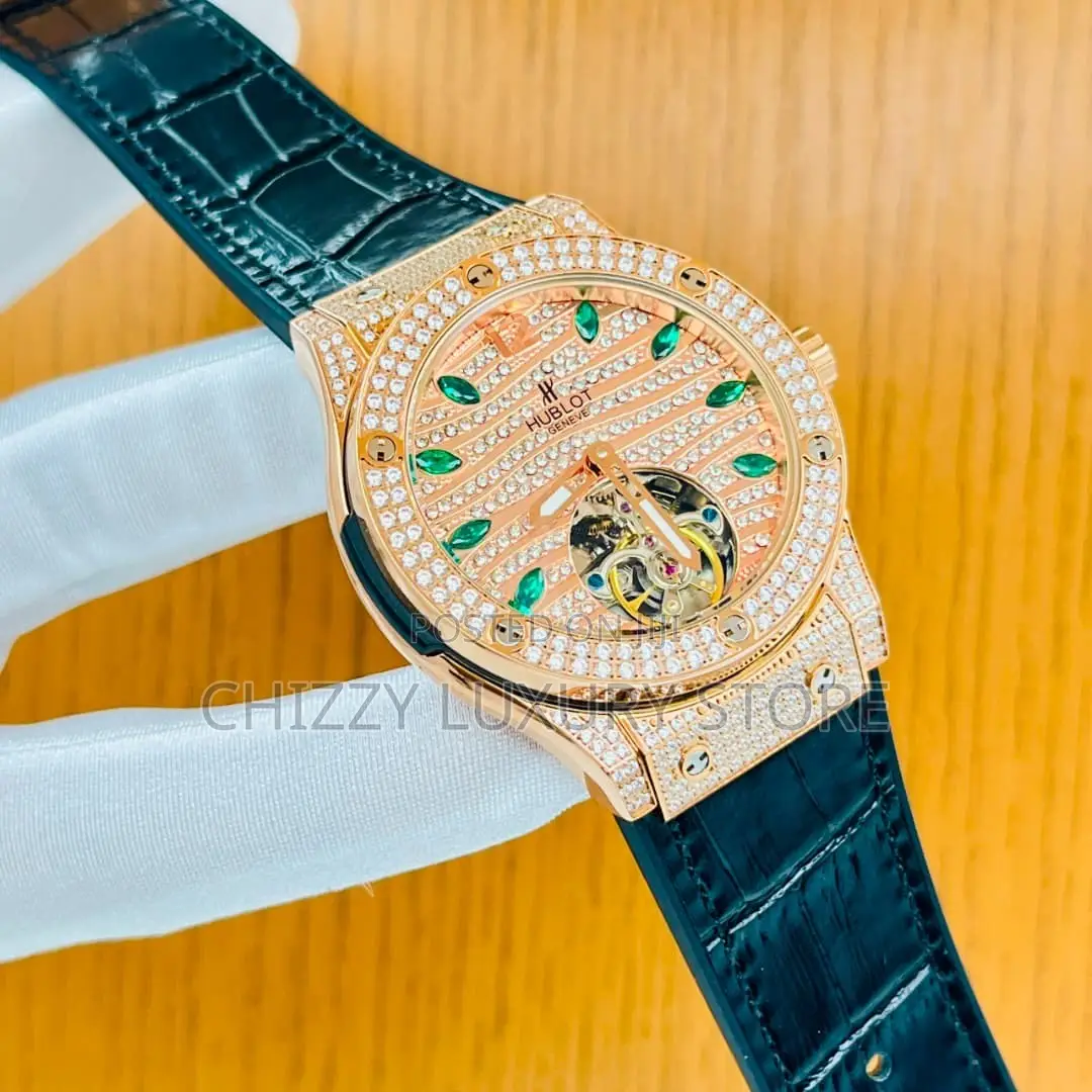 Hublot Quality Luxury Men Genuine Leather Iced Head Wristwatch