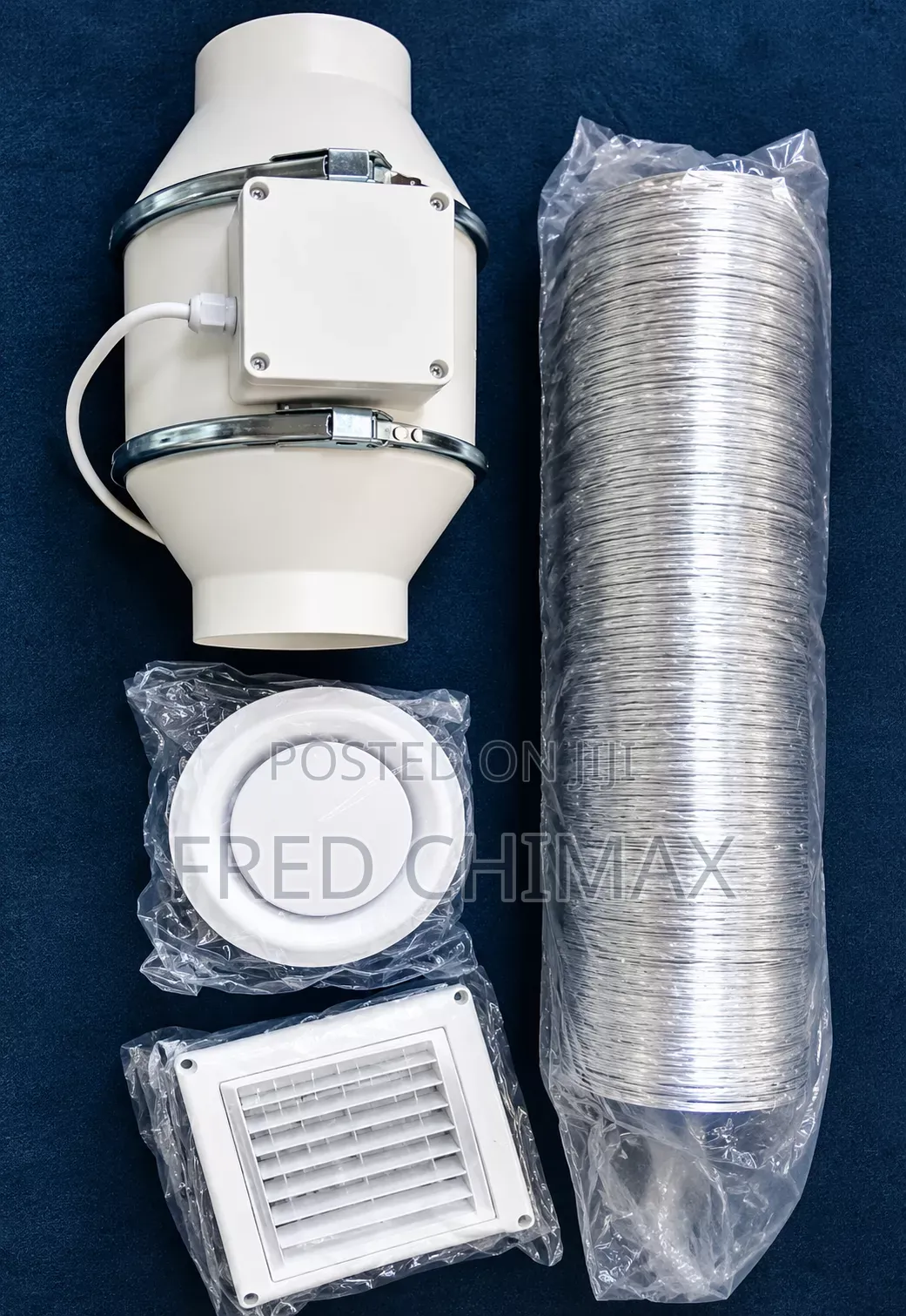 Toilet Inline Fan, Grill Cover, Flexible Duct Hose, Deflector.
