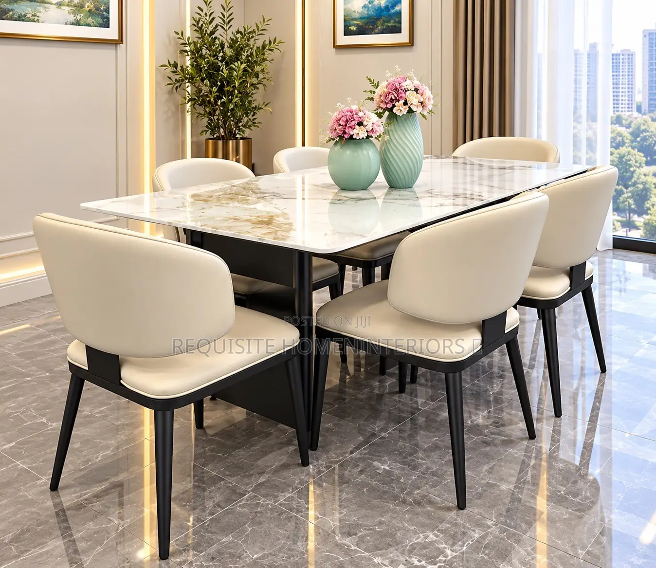 6-Seater Luxury Dining Set – Premium Marble Tabletop