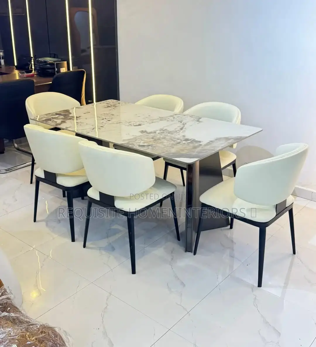 6-Seater Luxury Dining Set – Premium Marble Tabletop