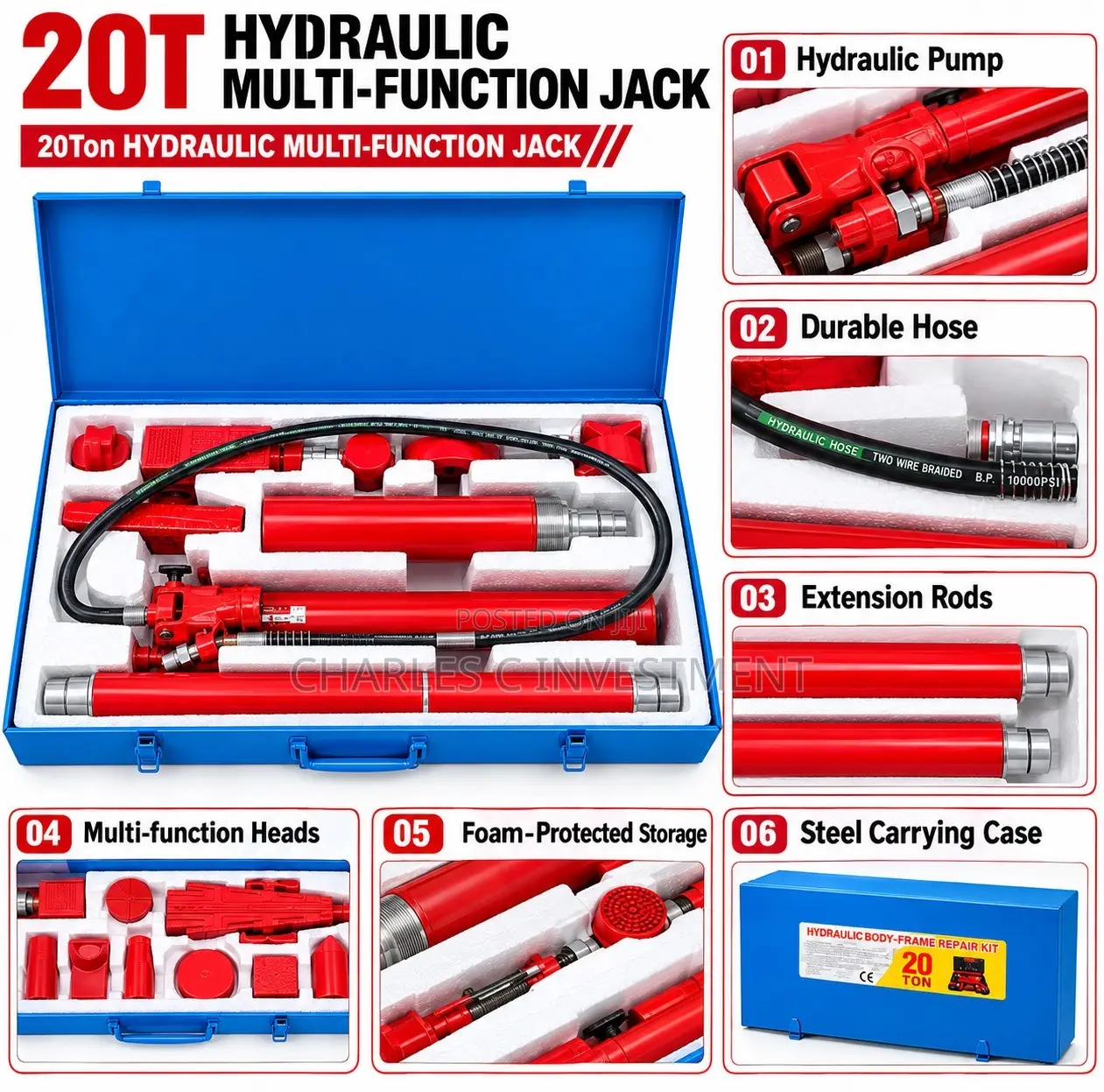 20 Ton Hydraulic Body Jack- Multifunctional Car Body Frame Repair Kit