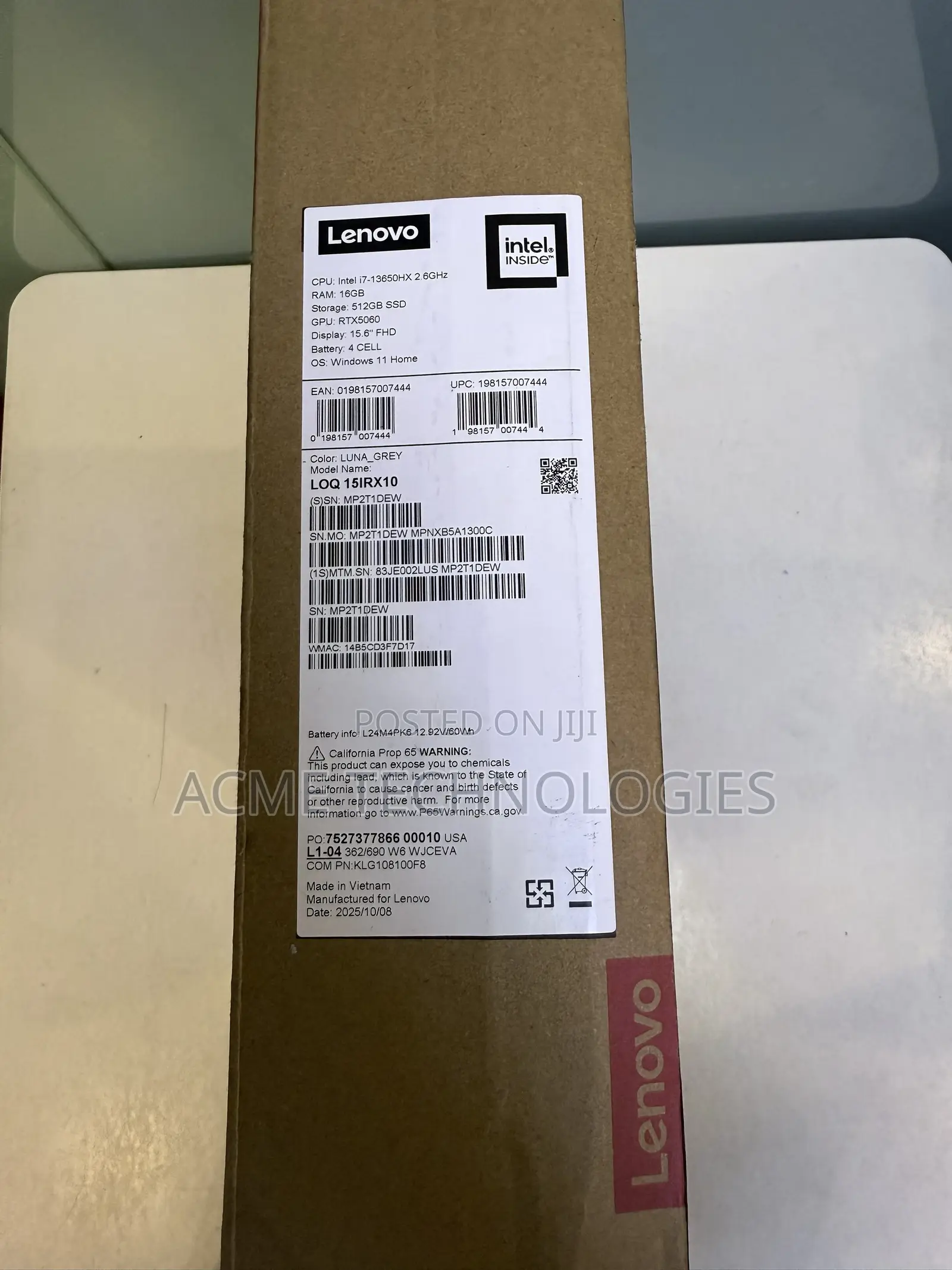 New Laptop Lenovo LOQ 15AHP10 16GB Intel Core i7 SSD 512GB