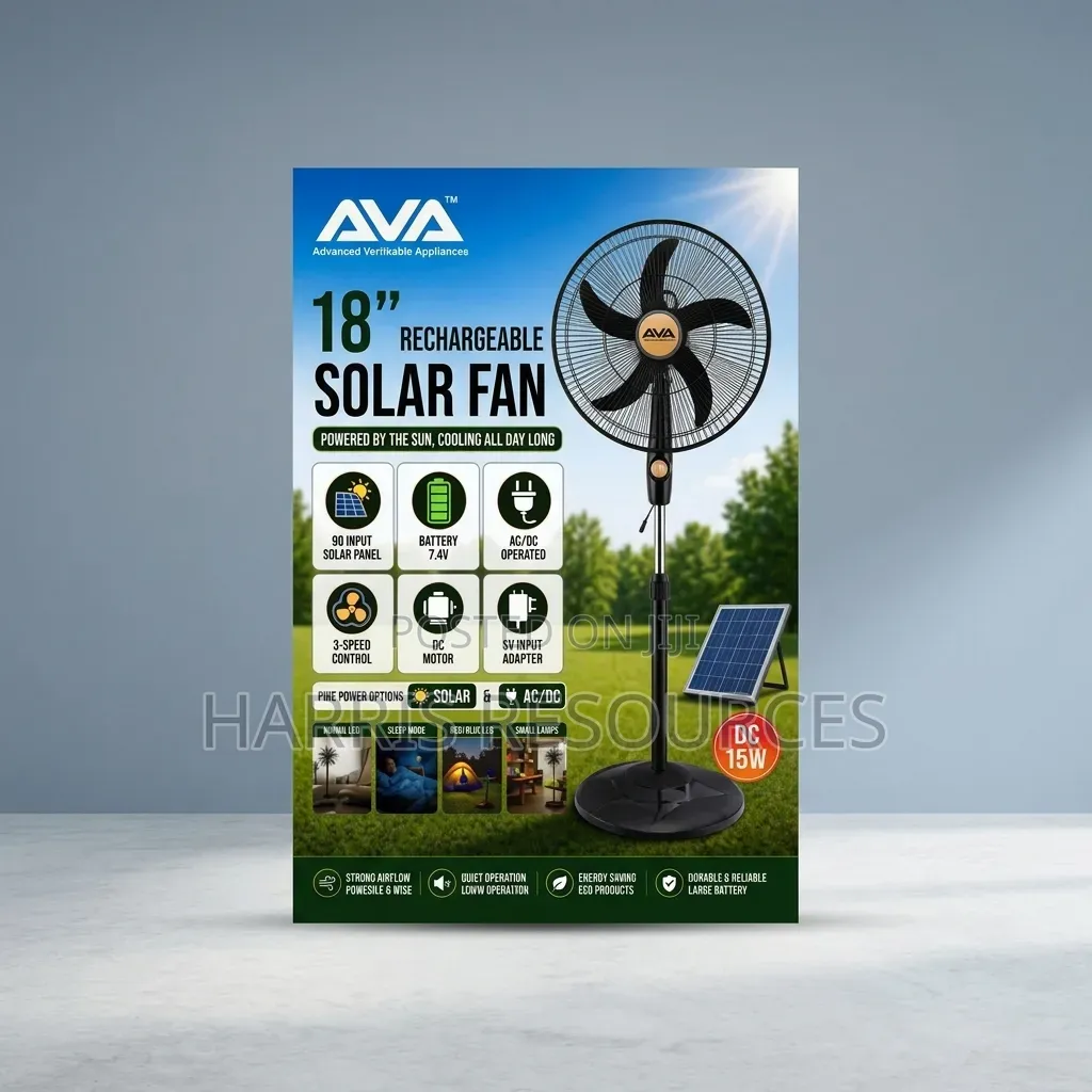 Ava 18-Inch Rechargeable Solar Standing Fan With Solar Panel & Bulb