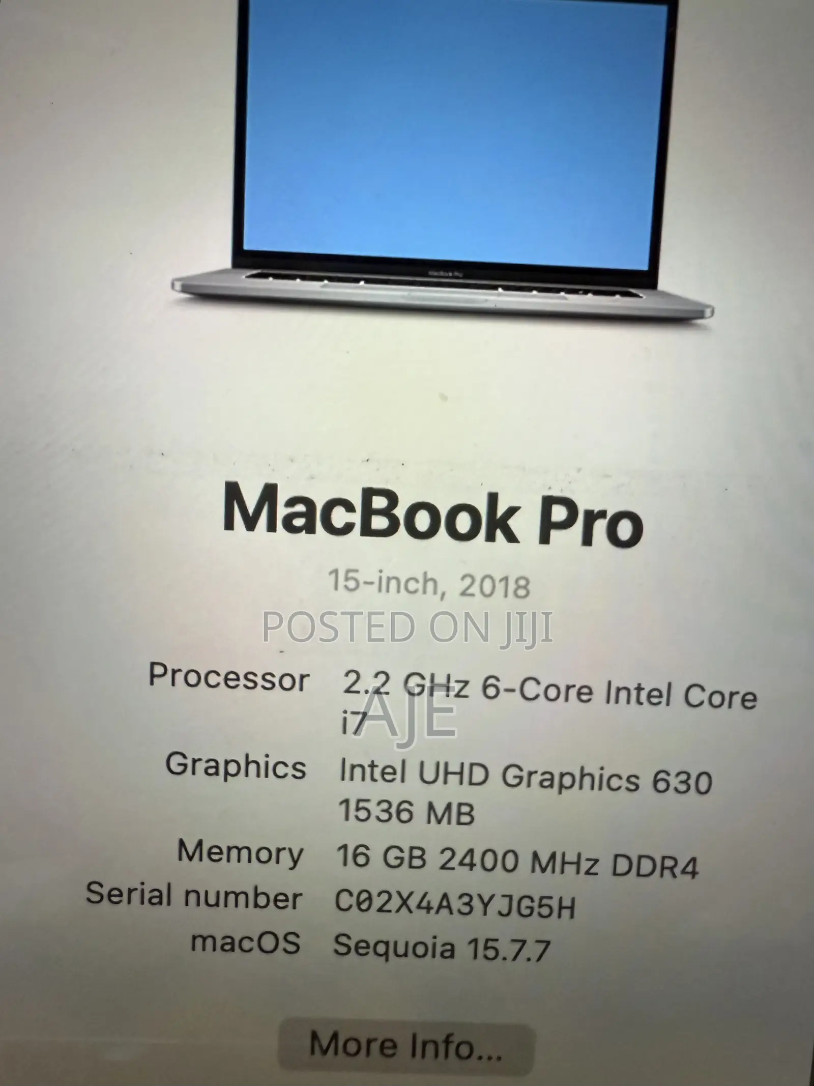 Laptop Apple MacBook Pro 2018 16GB Intel Core i7 SSD 256GB