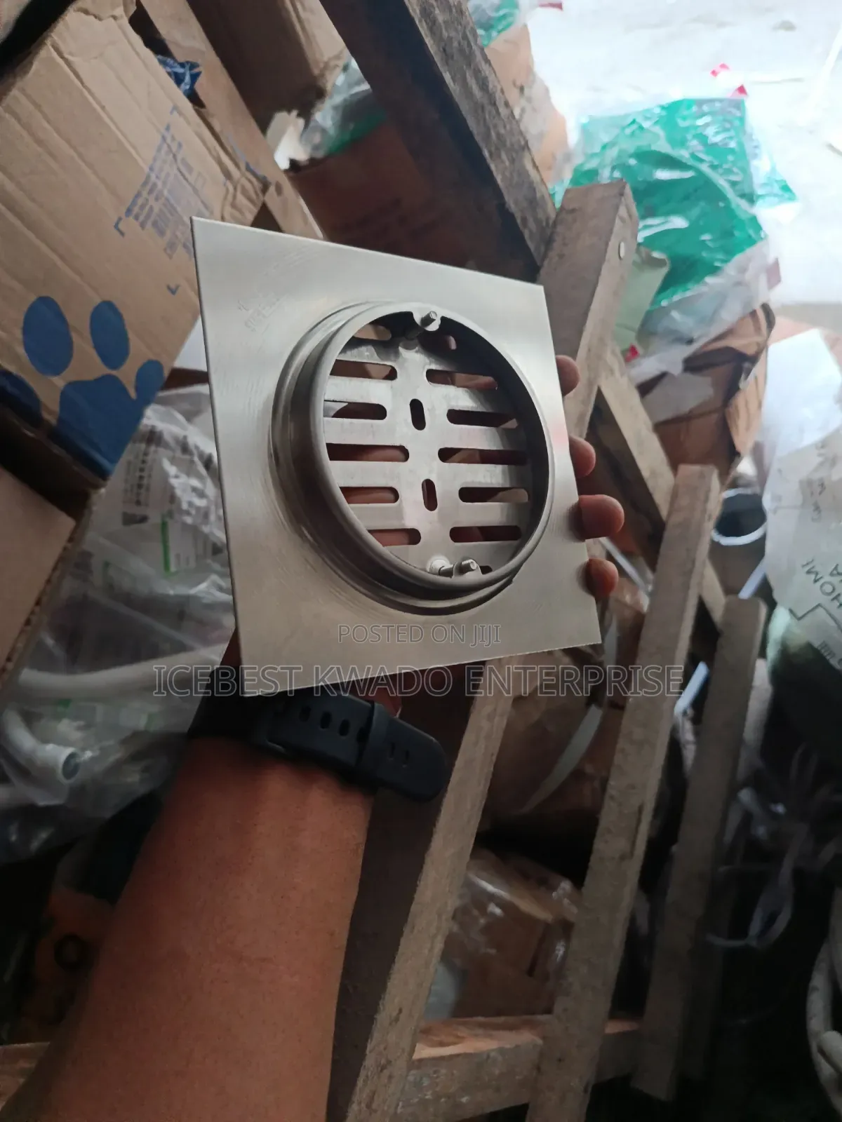 Square Stainless Steel Floor Drain With a Round "Apple"-Style