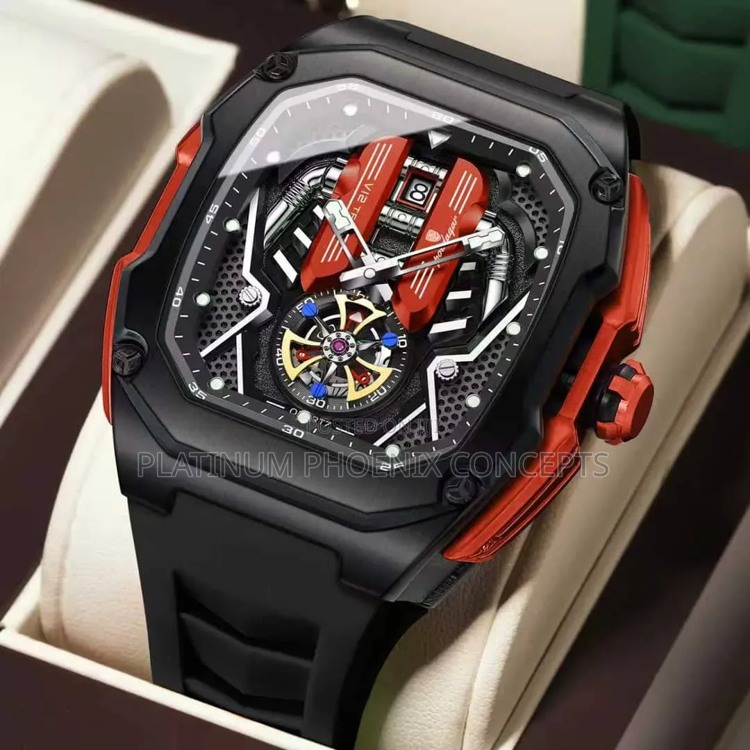 Luxury V12 Engine Skeleton Poedagar Wristwatch