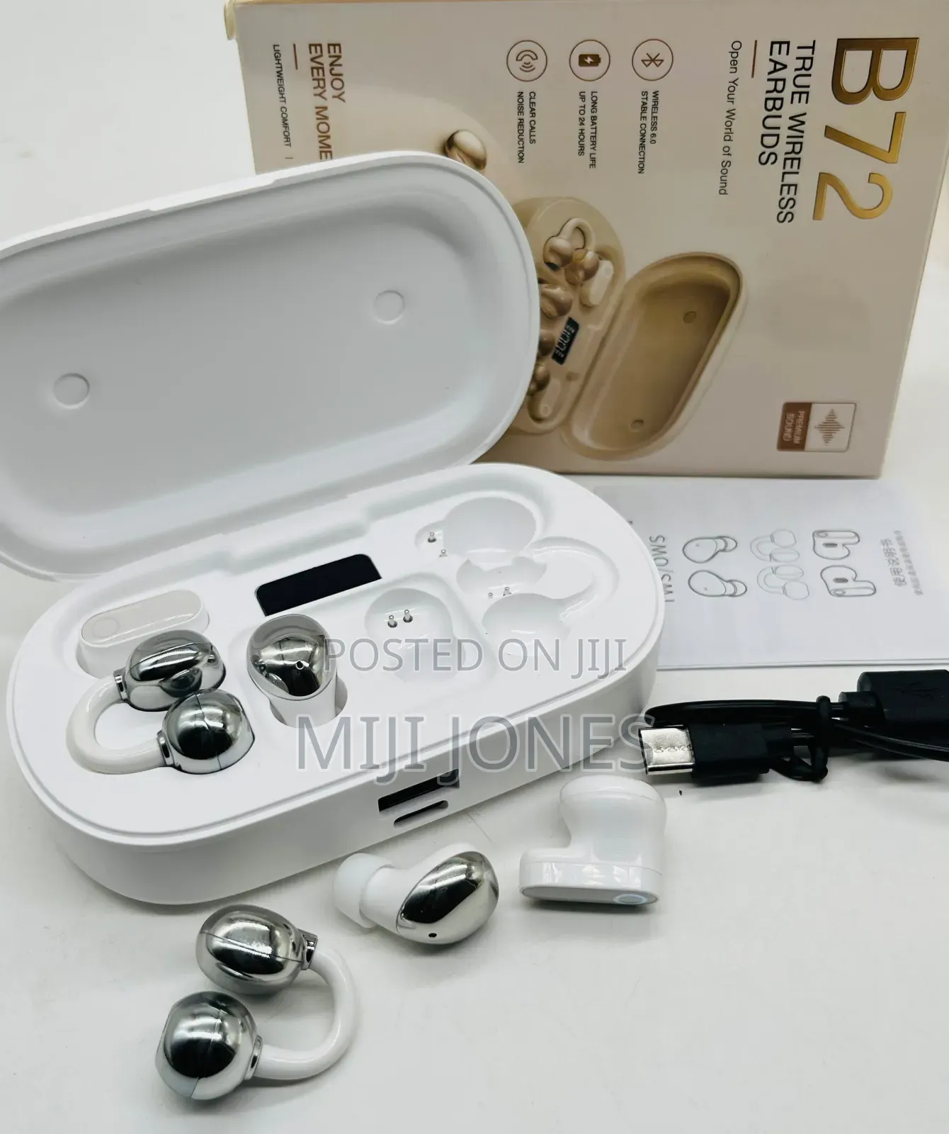 B72 Wireless Earpod - Comes With 3 Different Pairs-Long Lasting Batery