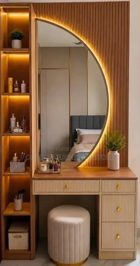 Dressing Table With Mirror & Side Shelves