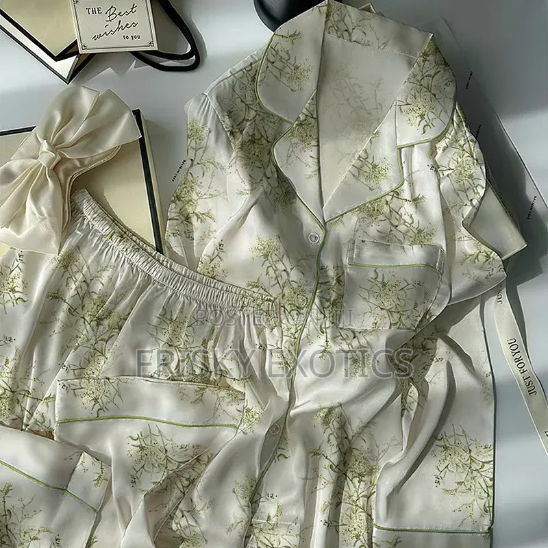2pcs Silk Long Sleeve Sleepwear Pajamas