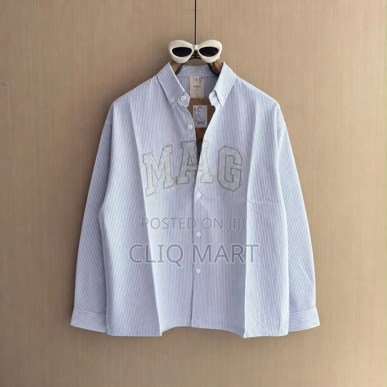 MAIG Embroidered Striped Long-Sleeve Shirt | Light Pink & Light Blue