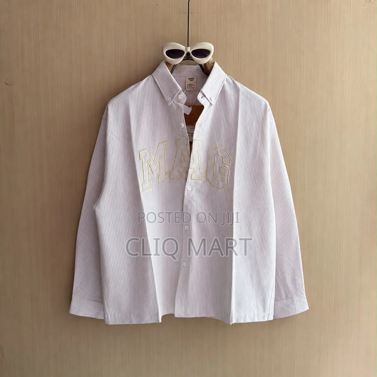 MAIG Embroidered Striped Long-Sleeve Shirt | Light Pink & Light Blue